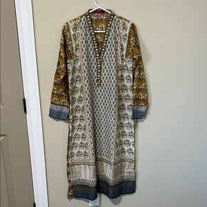 Khaadi Pret Size 14 100% cotton Vibrant Boho Ethnic Kurta Tunic Embroidered Top